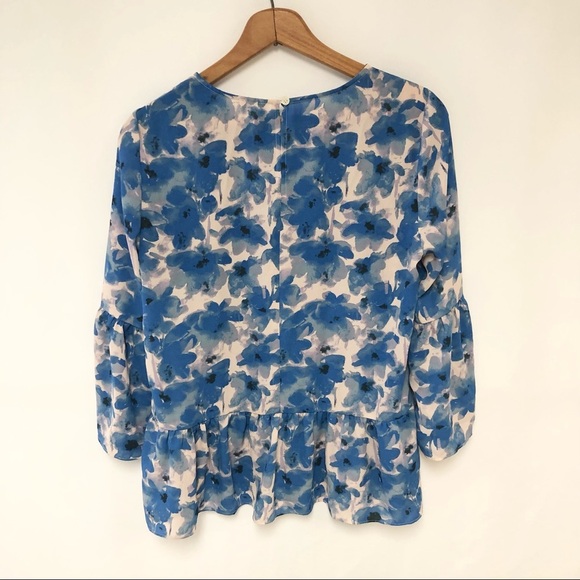 J Crew Blue Floral Print Peplum Blouse Sz XS - Picture 9 of 12